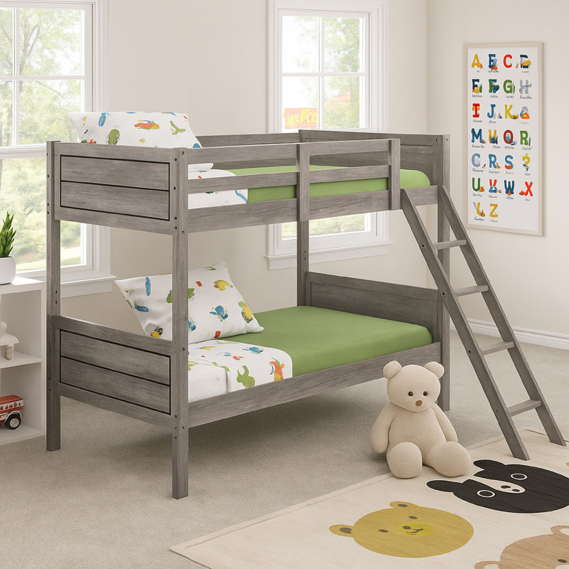 Kaytie Kids Twin Over Twin Bunk Bed, Taupe Brown