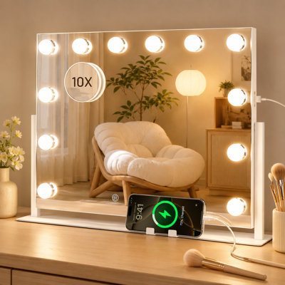 Hollywood Vanity Mirror with Lights, 12 LED Bulbs, 3 Colour Modes, 50 x 40 cm