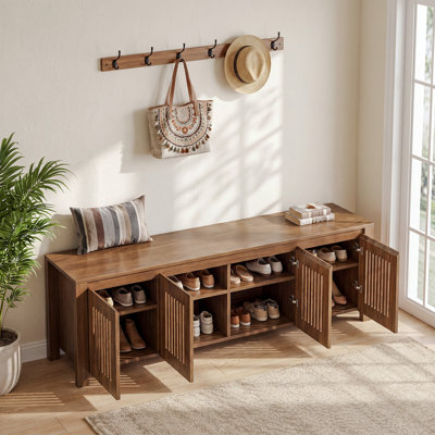 55" Shoe Storage Bench, 2-Tier Shoe Bench with 4 Door for Entryway, Living Room, Bedroom