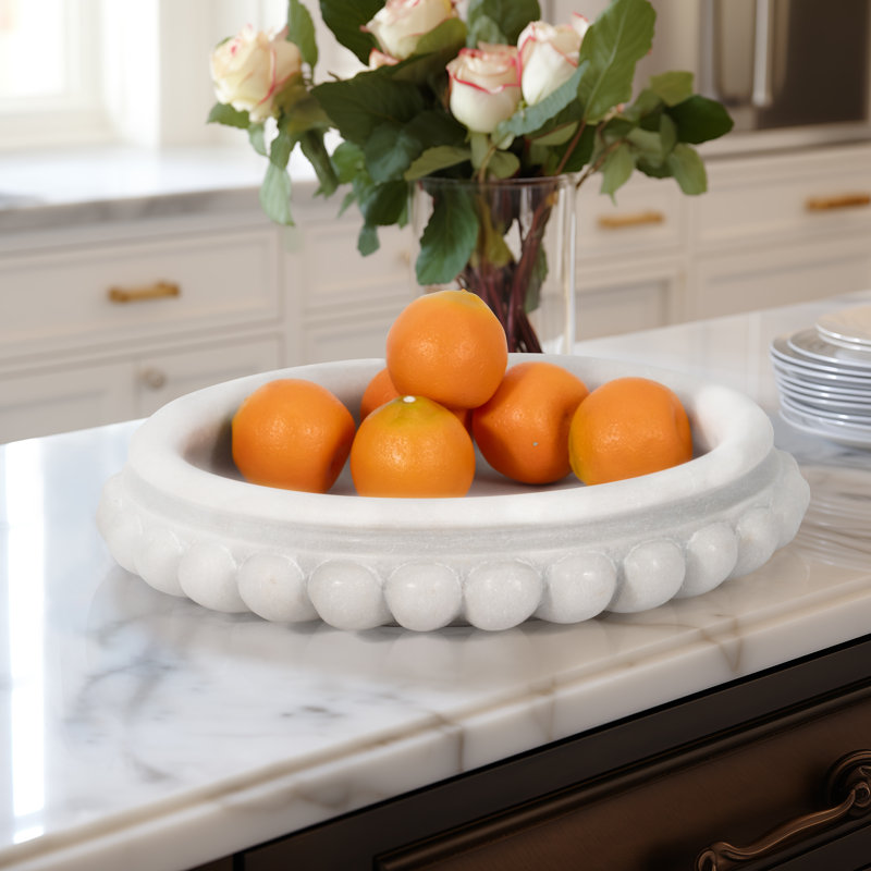 Sagebrook's Julienne Elegant 18" Windsor Carved Marble Tray, White Timeless Centerpiece for Any Setting