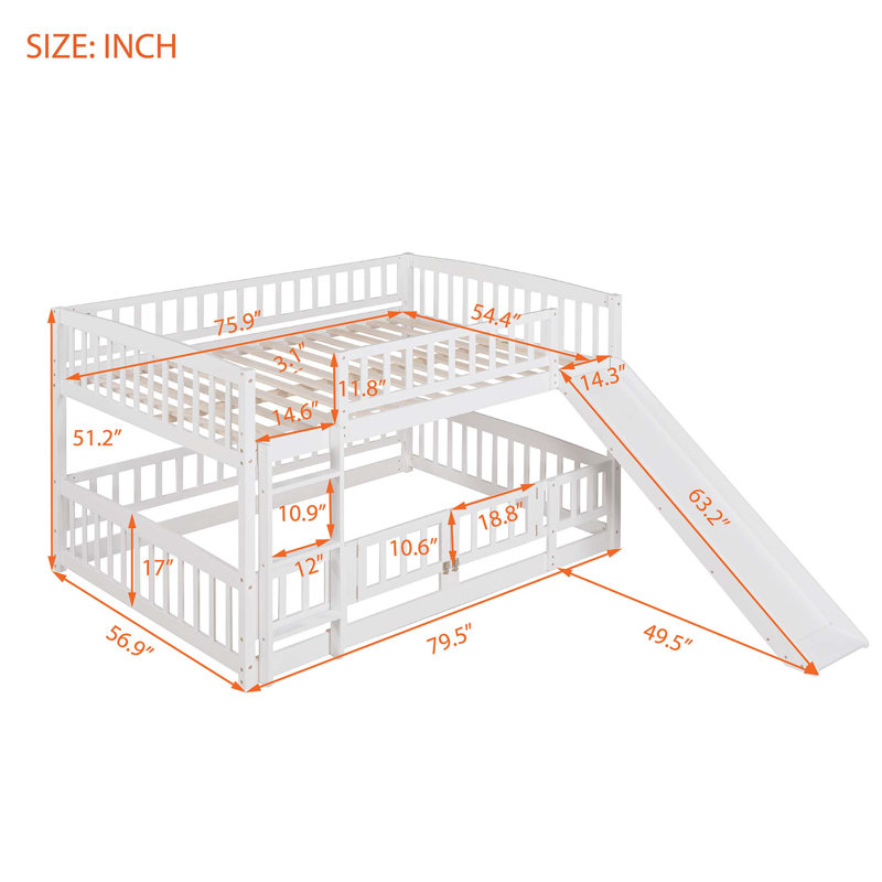 Standard Low Bunk Bed with Slide by Harriet Bee, Full over Full, White