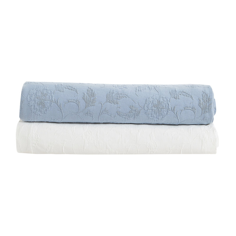 Cotton Floral Coverlet, White, Queen Coverlet Set + 2 Standard Shams