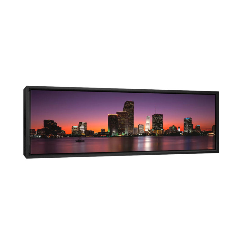 « evening biscayne bay miami, floride », reproduction de photo sur toile, H 24 po x l 72 po x P 1,5 po, Toile avec cadre noir