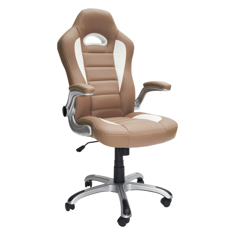 Orren Ellis Brumley Adjustable Reclining Ergonomic Faux Leather Swiveling PC & Racing Game Chair in Beige/White