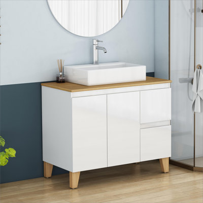 Meuble-lavabo autoportant avec lavabo, 2 portes et 2 grands tiroirs