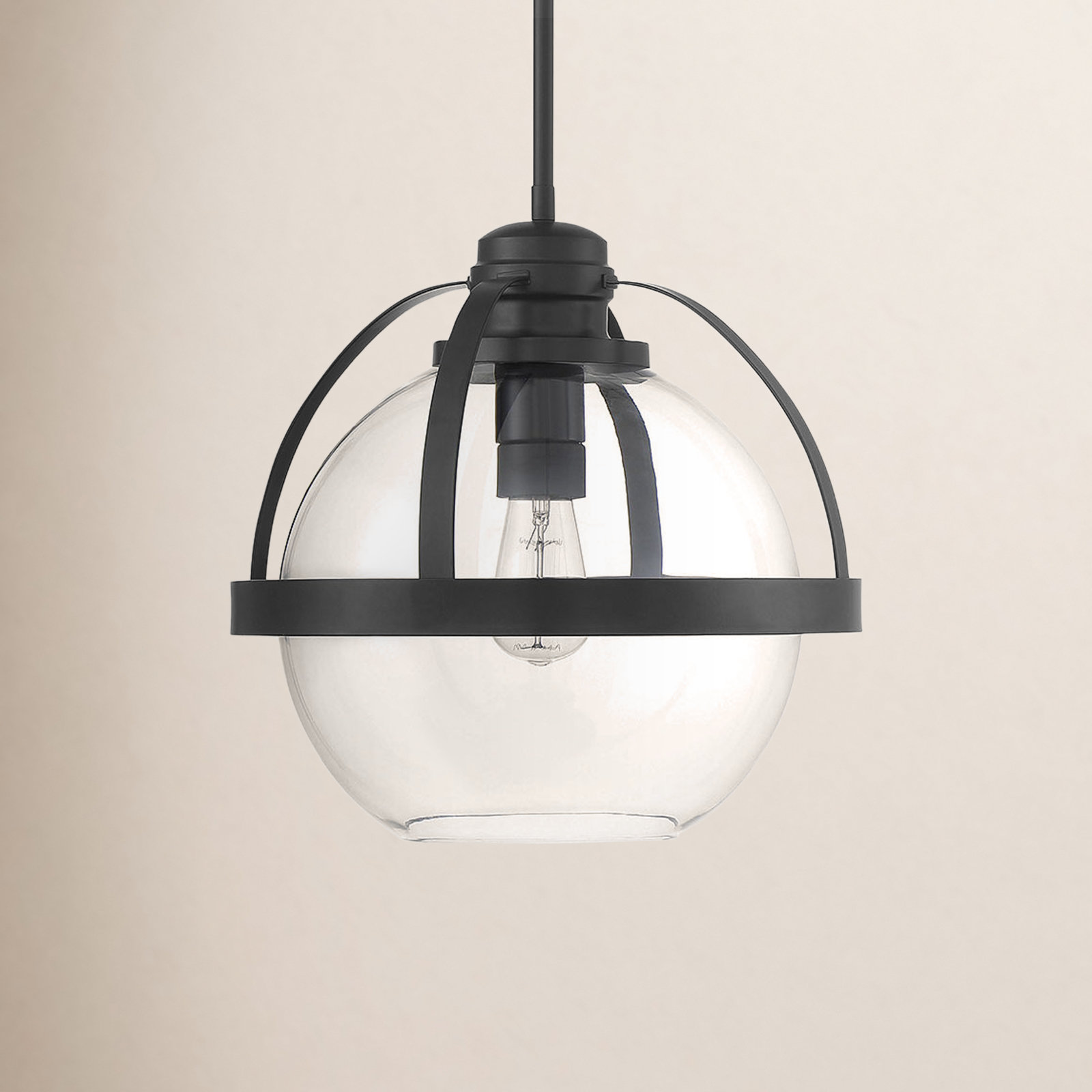 Single Light Glass Dimmable Pendant, Matte Black