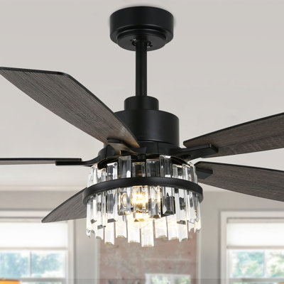 52" Modern Crystal Ceiling Fan with Light Kit and Remote Control 6-speed Reversible for Living Room DC Motor