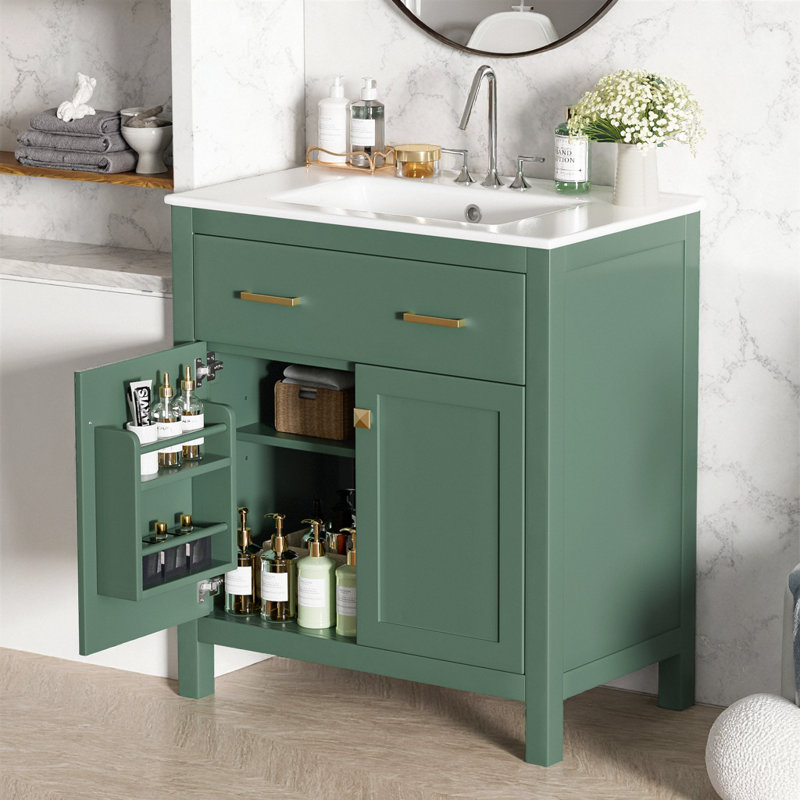 Meuble-lavabo moderne 30 po avec lavabo en céramique et portes à fermeture douce, Green