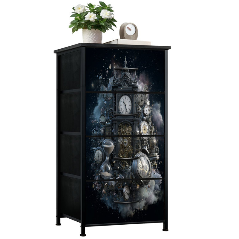 Commode pour la chambre à coucher avec 4 tiroirs de rangement surdimensionné Steampunk horlogerie composition engrenages montres de poche commode sablier commode en acier avec organisateur de placard pour vestibule