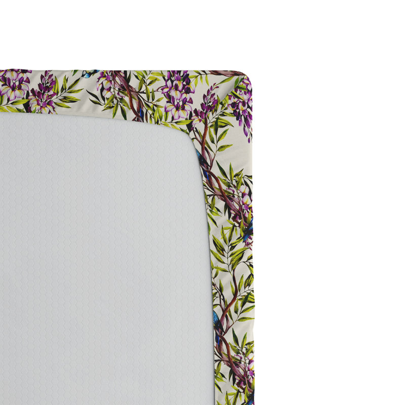Ambesonne Nature Fitted Sheet Leaves Botanical Style Art, Lime Green/Blue/Purple Floral, Queen Fitted Sheet