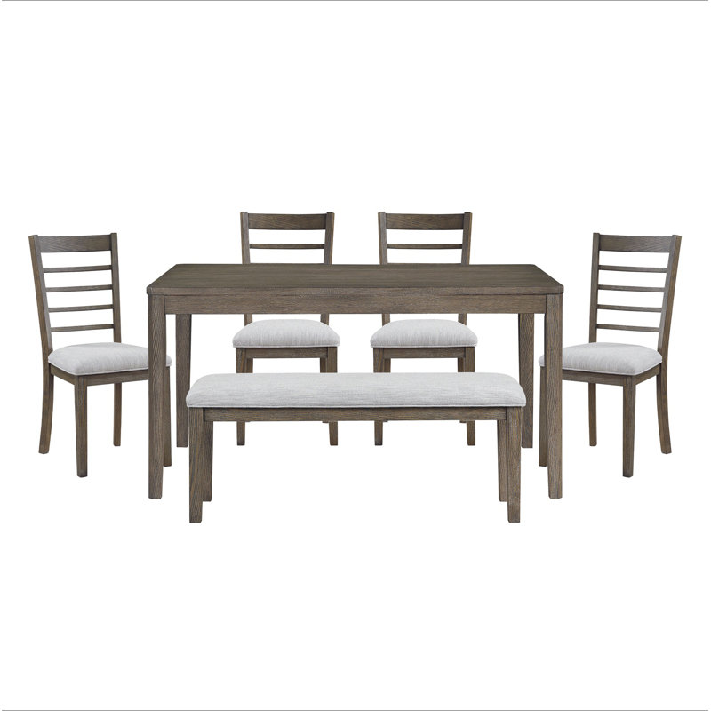 Élégant ensemble de table de salle à manger 6 pièces avec banc et chaises d'appoint