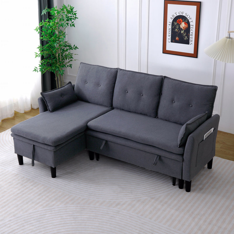 Canapé modulaire en L réversible avec rangement en L - coton et lin, Gris