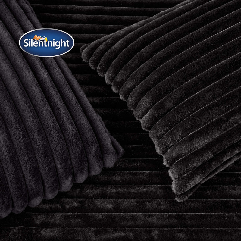 Silentnight Ribbed Faux Fur Duvet Set, Double, Black