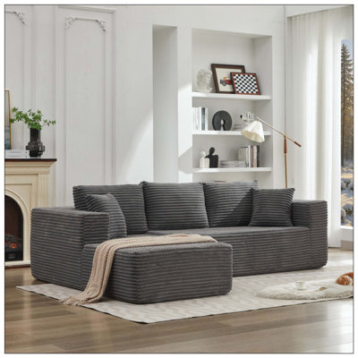 Cloud Sectional Couch L-Shape With Left Facing Chaise Deep Seat Modern Modular Sofa For Living Room No Assembly Required With Plush Corduroy Fabric