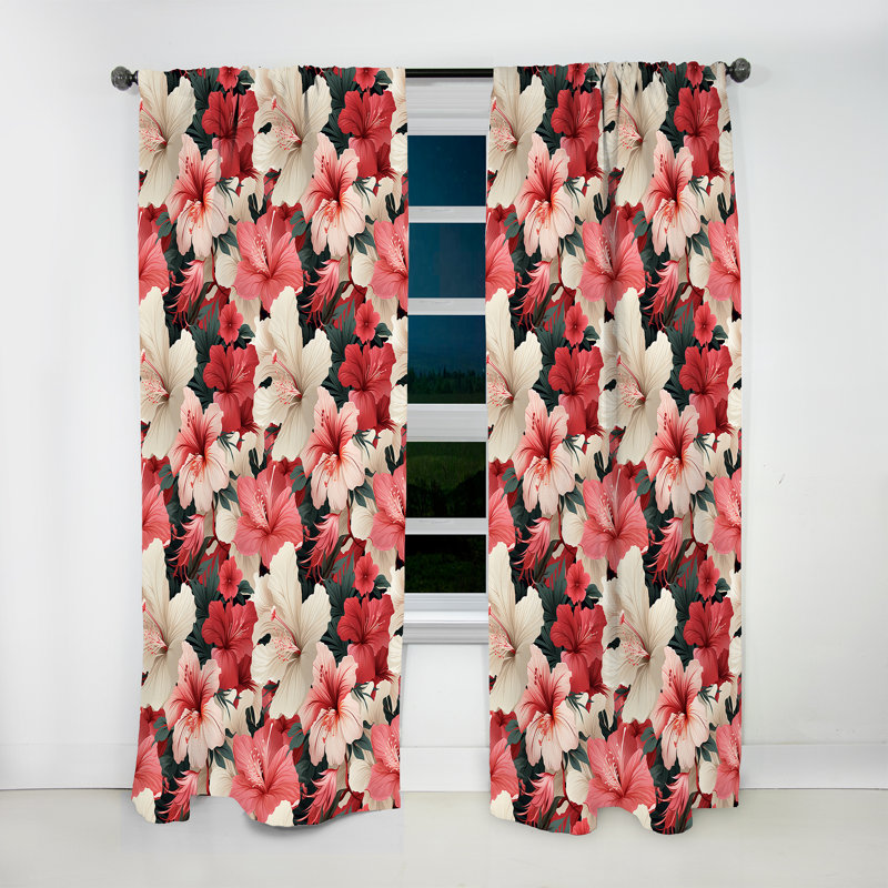 Motif tropical Hibiscus Romance - Rideau floral - Velours obscurcissant - 1 panneau, L 52 po x L 90 po