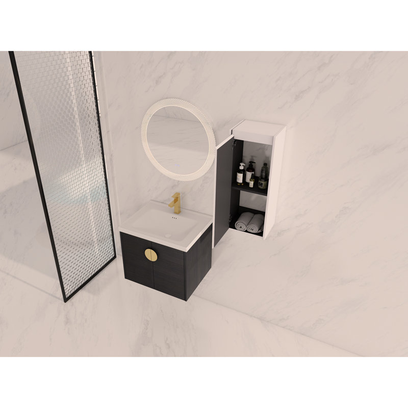 Meuble-lavabo mural 24 po avec lavabo en céramique et armoire latérale, portes