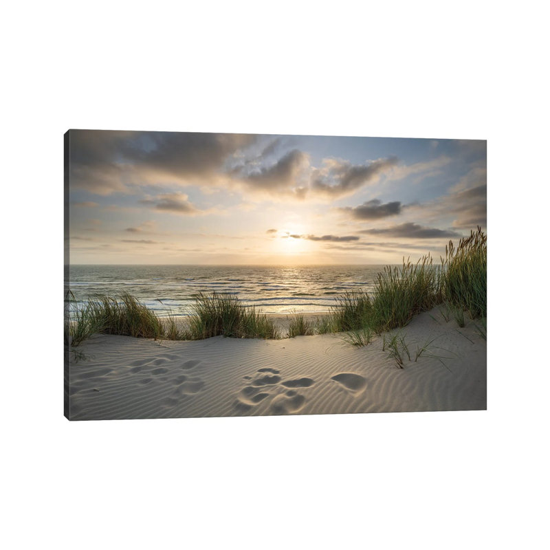 Dune plage avec coucher de soleil - Giclée sur toile tendue avec châssis