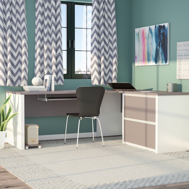 Aurea 2 Piece Computer Desk Office Set, Slate & Sandstone