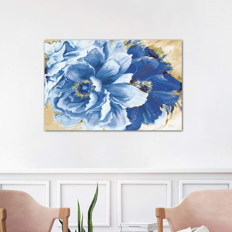 Beautiful Peonies In Indigo by Patricia Pinto - Wrapped Canvas Painting, 101.6 cm H x 66.04 cm W x 1.91 cm D