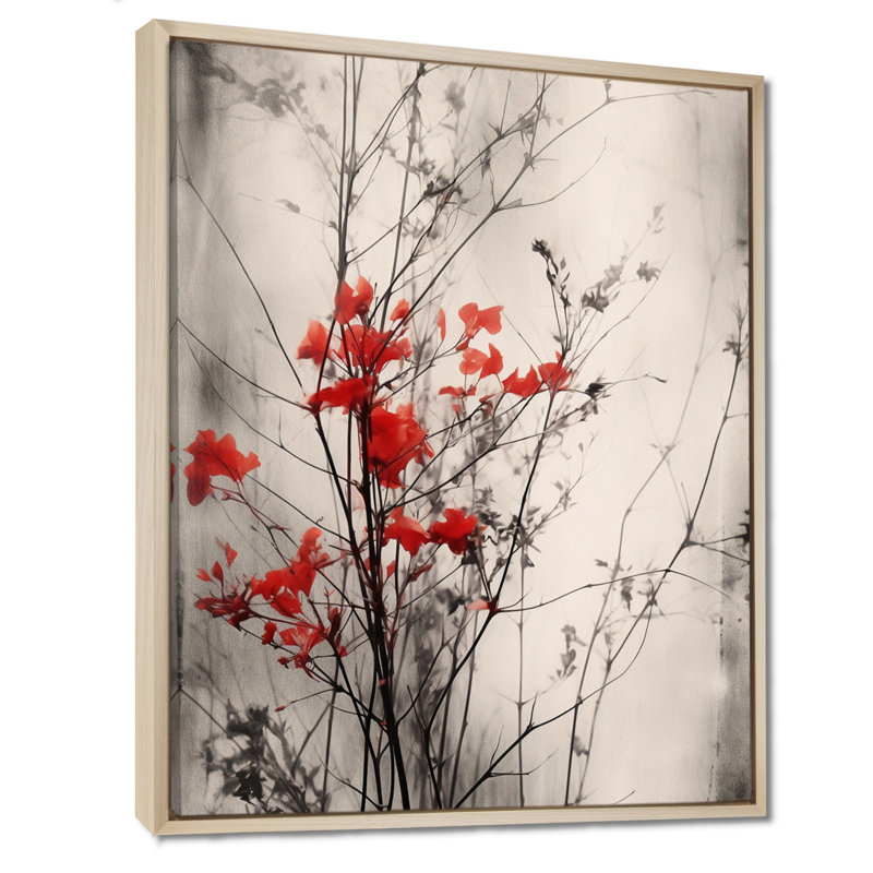 «Red Gray Herb Garden II», art mural floral, H 32 po x l 16 po x P 1 po, Cadre flottant en érable