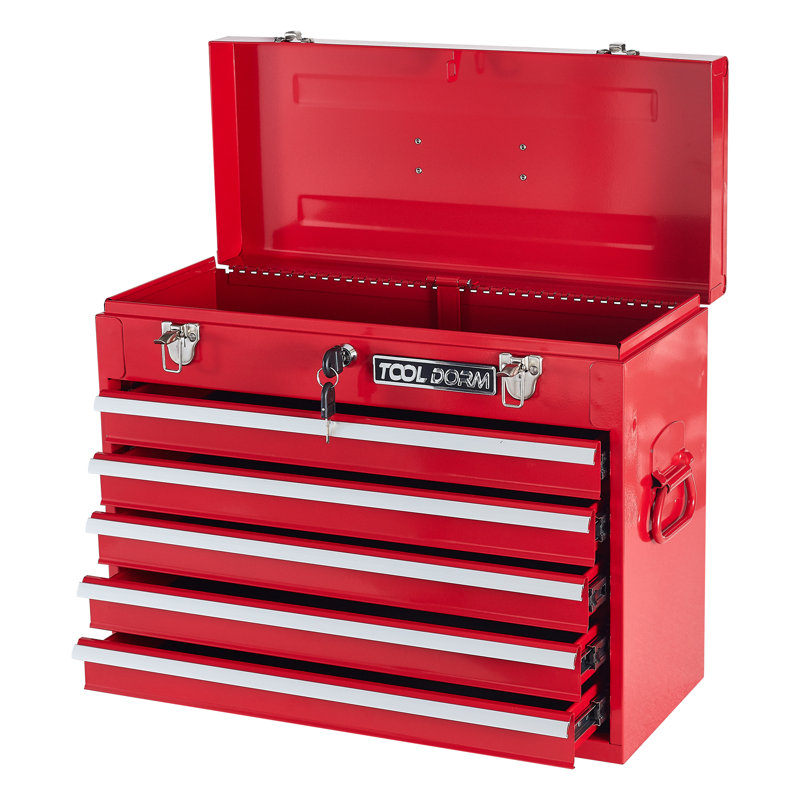 Boîte à outils 20,3 po en métal avec tiroir Boîte à outils en acier portable avec loquet en métal et serrure pour le garage, la maison et l'entrepôt (rouge, 20,3 po x 8,7 po x 16 po)