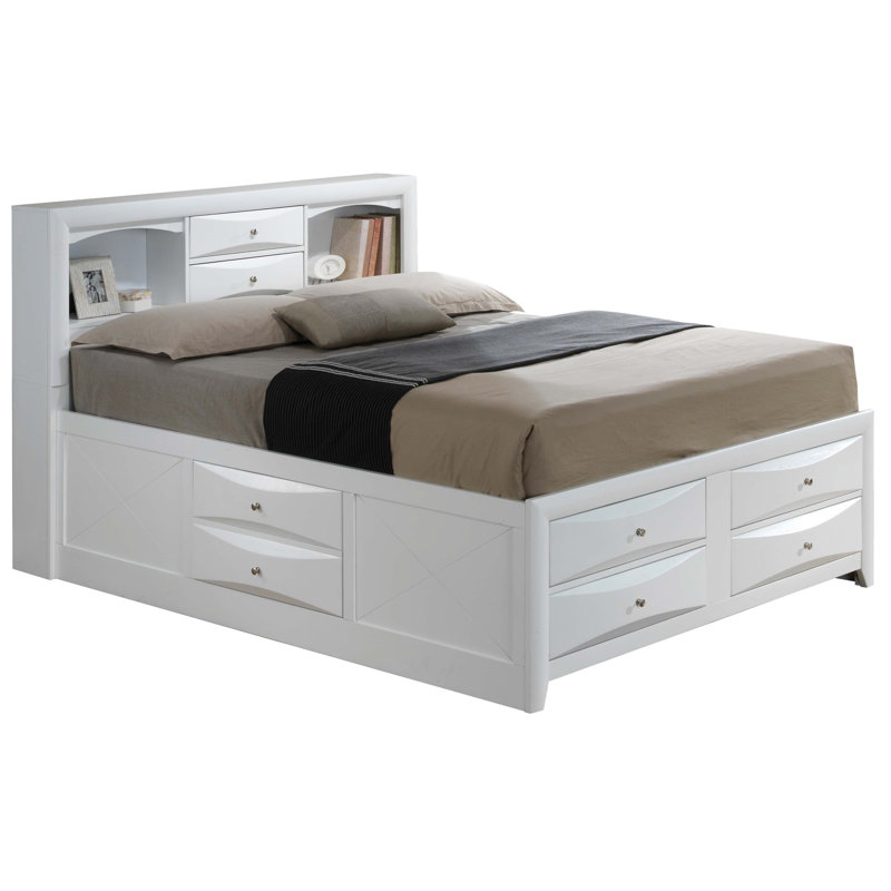 Lit contemporain élégant avec rangement, Blanc, Grand