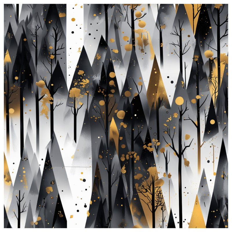 Coussins décoratifs noirs et noirs Gold Forest Illustration, 16 x 16 pouces