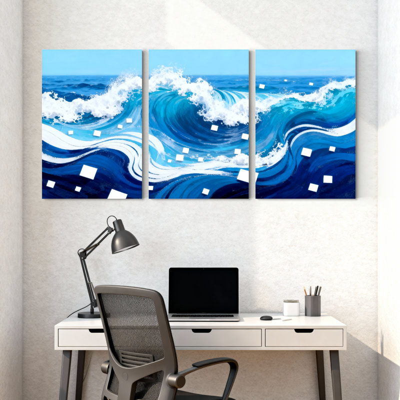 Nautique et plage, vagues océaniques, ensemble de 3 impressions sur toile, H 24 po x l 48 po