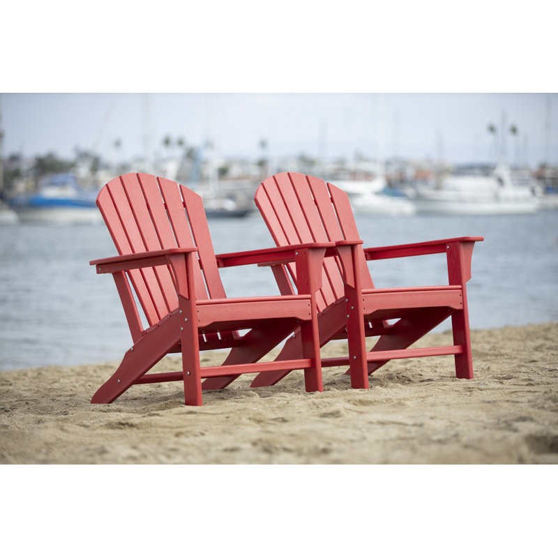 LuXeo Hampton Poly Plastic Adirondack Chair, Red