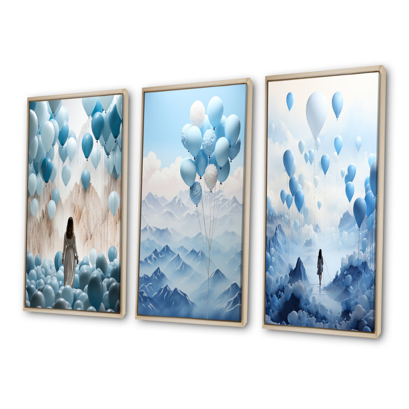 Sky Is The Limit Woman Motivation I - Ensemble de 3 décorations murales Motivation, Cadre flottant brun, H 32 po x l 48 po