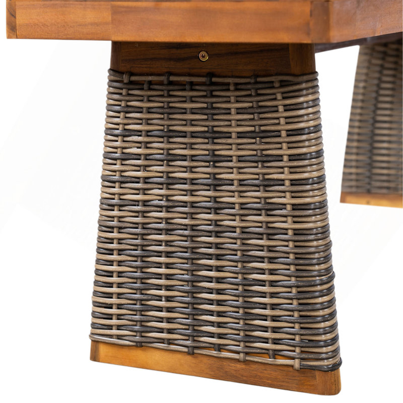 Banc d'extérieur en bois d'acacia (ensemble de 2), osier, Gris / teck