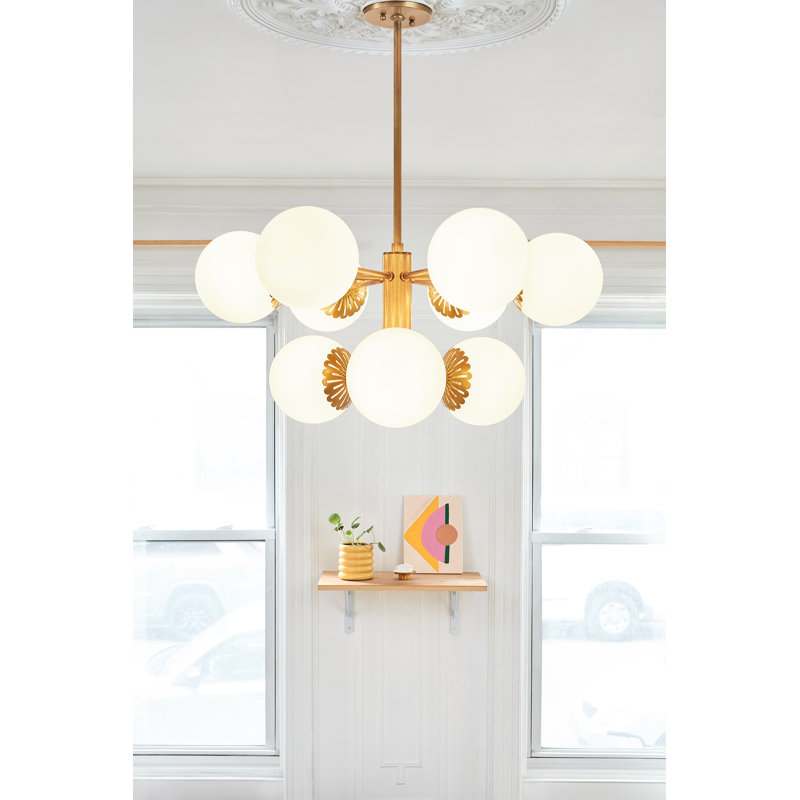 Lustre linéaire moderne Spoutnik à 9 lumières Deniaud, Laiton vieilli