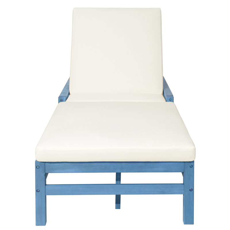 Solid Wood Outdoor Chaise Lounge, With 5-Position Adjustable Backrest (Set Of 2), Blue