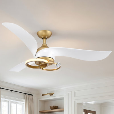 52" 3-Blade Gold Propeller Ceiling Fan with Dimmable 3CCT LED Lights and Remote Control