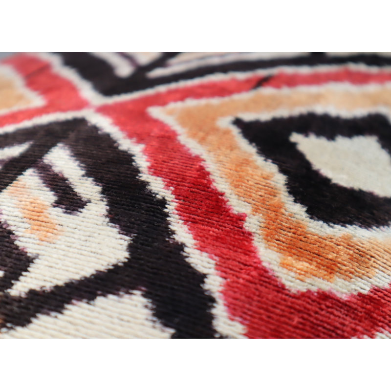 Velvet Lumbar Pillow Cover & Insert, Red/Orange/Beige Geometric 1