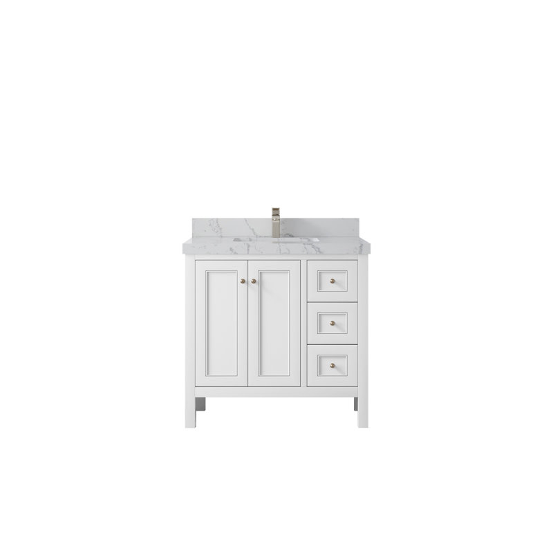 Nashville X P 22 po Meuble-lavabo central en albâtre, Blanc, Venatino
