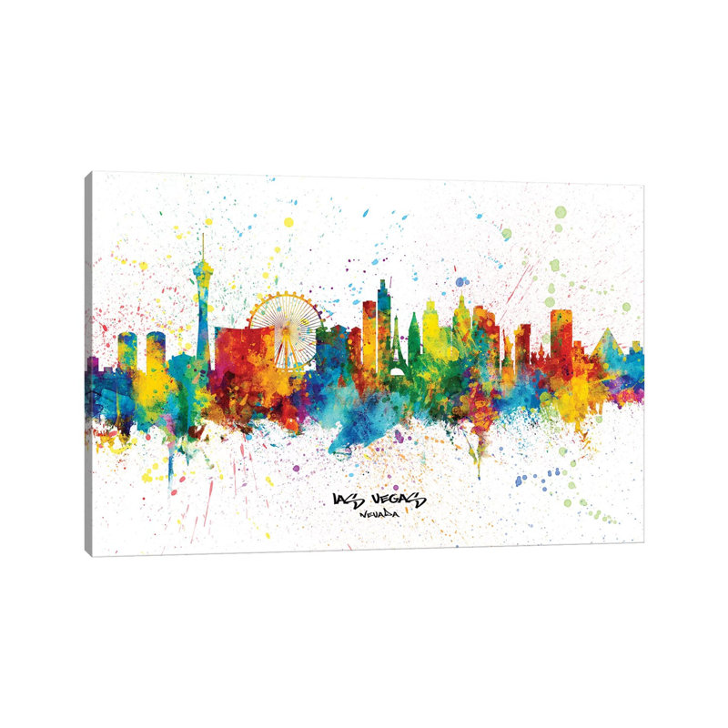 Las Vegas Nevada Skyline Splash by Michael Tompsett - 1 Piece Wrapped Canvas Wall Art, 66.04 cm H x 45.72 cm W