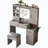Farmhouse Vanity Desk with Sliding Mirror, Lights, Glass Top, Charging Station and Stool-518742235