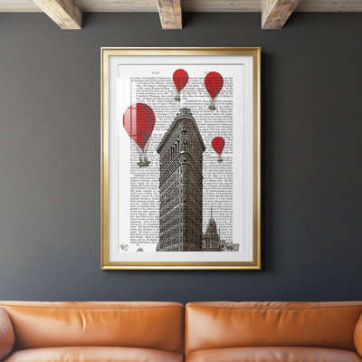 Trinx Flat Iron Building And Red Hot Air Balloons Framed On Paper Print ...