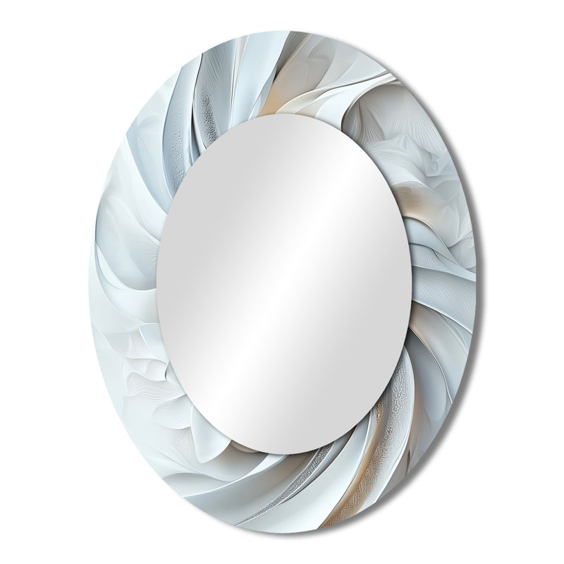 Gris et blanc, reproduction d'art II - grand miroir mural ovale sur métal, 43 po x 33 po