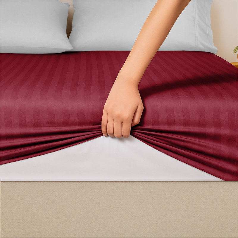 Shaneca Microfiber Striped Fitted Sheet - Ultra-Soft, Fade-Resistant, Deep Pocket Fit, Single (3'), Burgundy