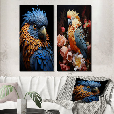 Plumage mystique bleu et jaune - Rhapsodie tropicale - ensemble de 2 impressions sur toile de perroquet