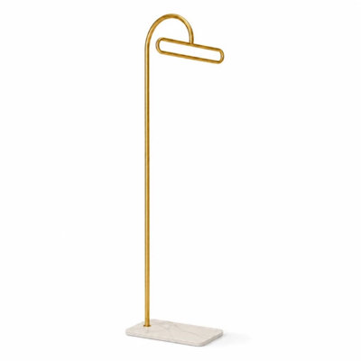 Gold Metal Curved Freestanding Coat Rack with Rock Slab Base, Modern Minimalist Standing Clothes Hanger for Entryway Hallway Bedroom