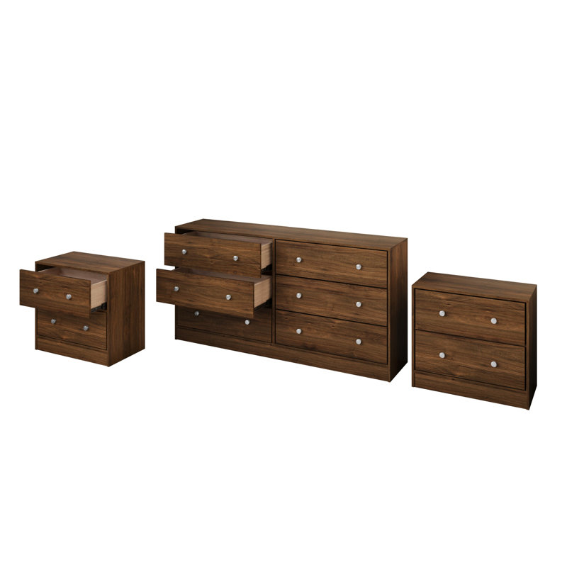 Altoona Space Saving Dresser With 2 Nightstands, Brown