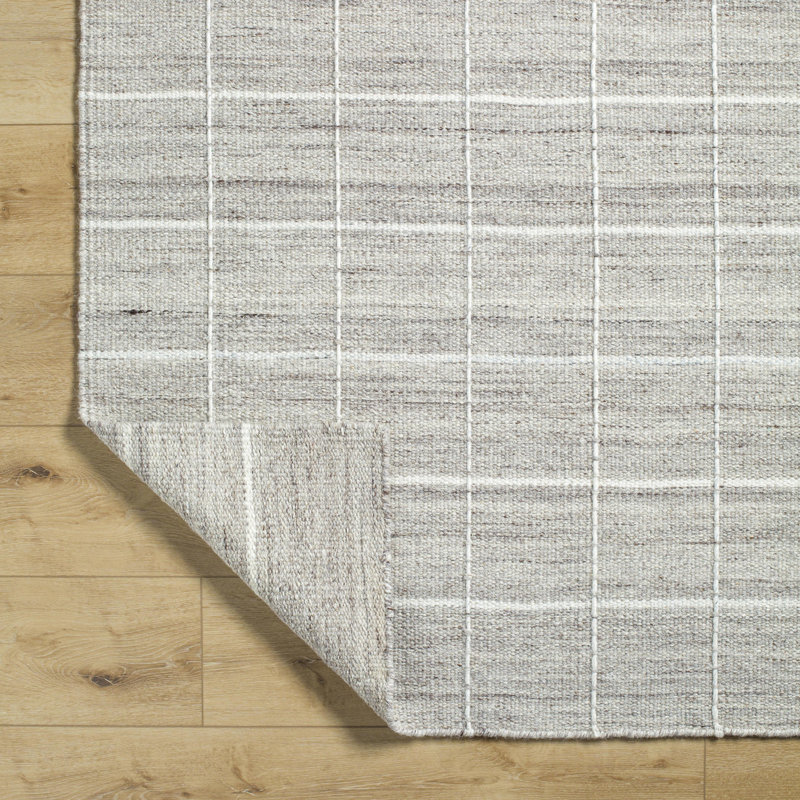 Lavande Geometric Wool Area Rug in Off-White/Gray, Rectangle 6' x 9'