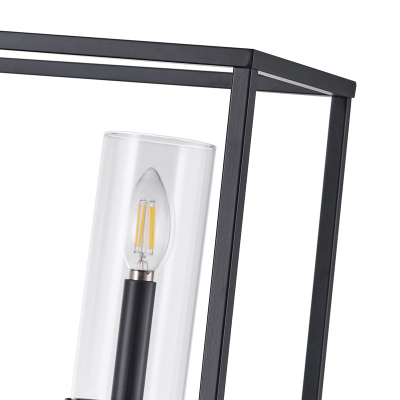 Grand luminaire suspendu réglable en fer 5 lumières en verre transparent noir mat