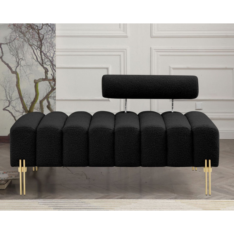 Banc rembourré de 53 po avec dossier réglable et pieds en métal Sherpa, Noir, noir, noir, noir