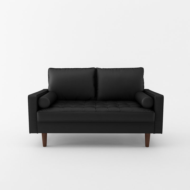 Amella 69.68'' Faux Leather Loveseat, Black
