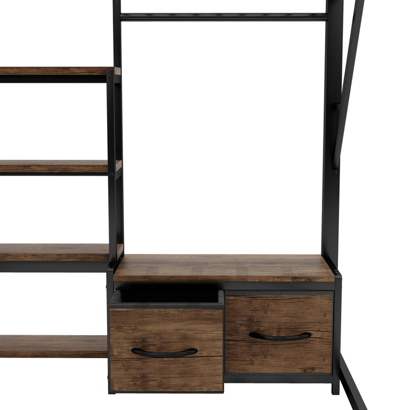 Lit en métal de taille grand avec design loft, bureau, lumières à DEL et poignées sécurisées, tiroirs de rangement pour garde-robe - peu encombrant pour les appartements