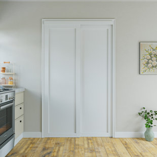 Paneled Solid Core Manufactrued Wood White Primed Sliding Closet Door With Hardware Kit